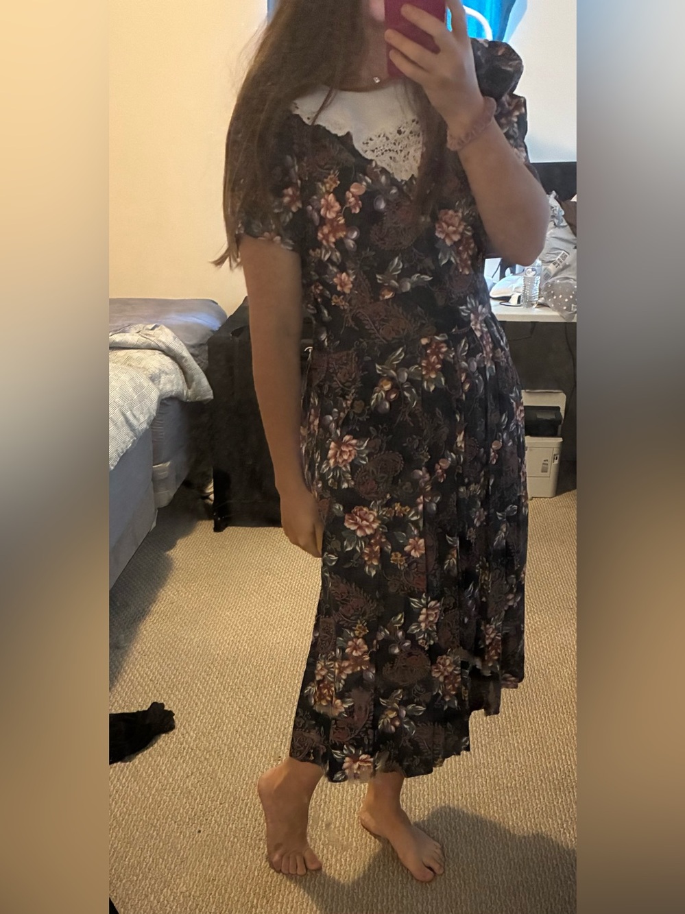 Vintage Miss Dorby Floral Midi Dress with Lace Collar | Cottagecore